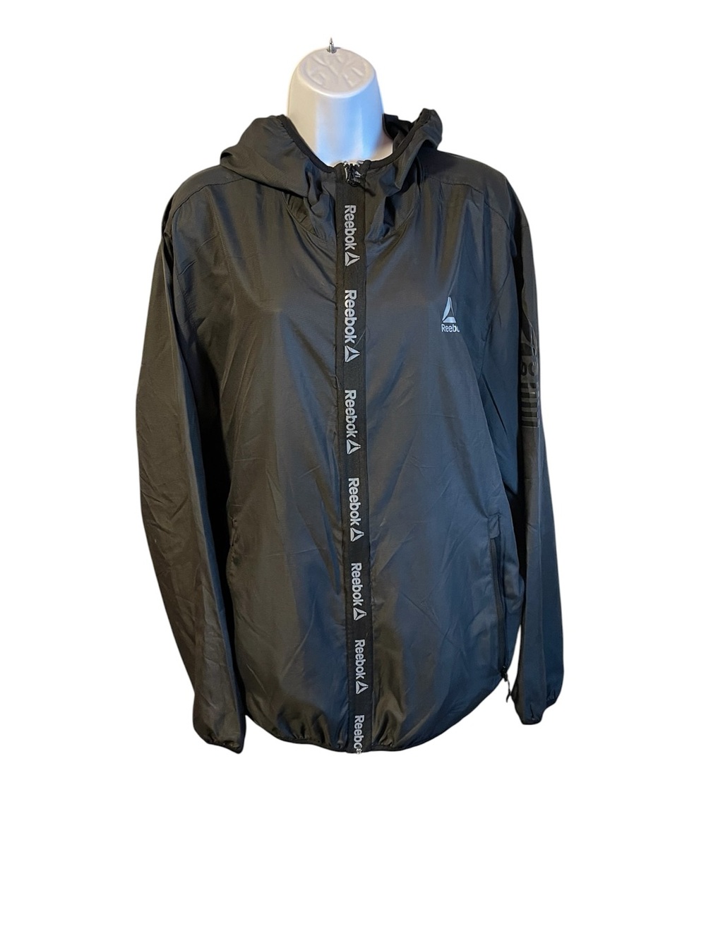 Reebok Black Hooded Men’s Windbreaker with Branded Tape